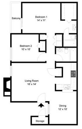B2 - 2 bedroom 2 bath Floor Plan at University Gardens, Odessa, Texas