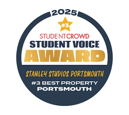 A logo for the 2025 Student Voice Award at Stanley Studios Portsmouth.