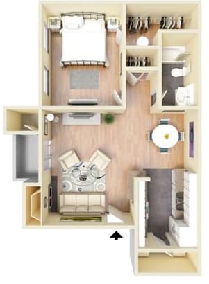A1 - 1 Bed 1 Bath Floor Plan A1 - 1 Bed 1 Bath, 728 Square-Foot Floor Plan at Hawthorne House, Midland, TX, 79705