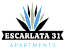 A logo for "Escarlata 31 Apartments" featuring a stylized plant or flower.