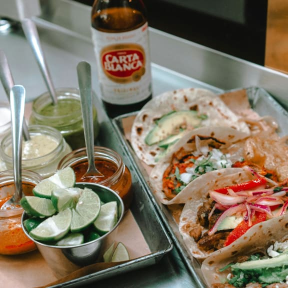a plate of tacos with chicken and black beans at The Locks Apartments, Richmond, 23219