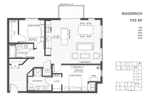 The Hill 2 Bed 2 Bath Floor Plan at The Hill Apartments, Saint Paul, 55103