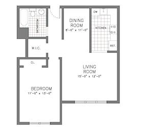 A floor plan of a 3D Residence Type with a living room, dining room, kitchen, and bathroom.