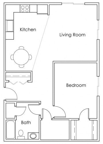 Floor Plan  1 Bedroom 1 Bathroom 780 - D
