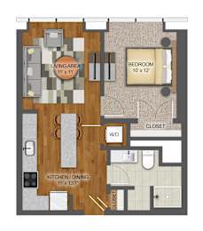 1Bd 1Bth C Floor Plan at Stella St. Paul Apartments, St. Paul, 55102