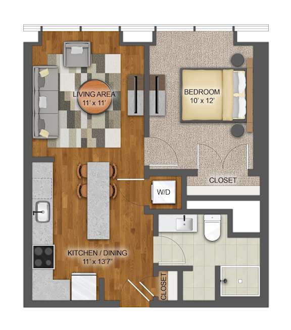 1Bd 1Bth C Floor Plan at Stella St. Paul Apartments, St. Paul, 55102