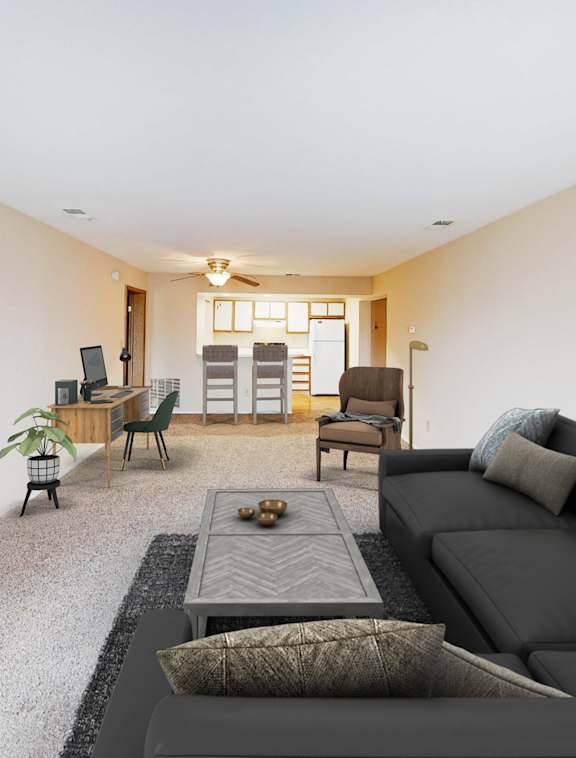 Living room at Woodhills Apartments, West Carrollton, OH