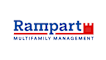 a blue and red logo on a white background