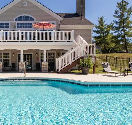 This is a photo of the pool area at Trails of Saddlebrook Apartments in Florence, KY.