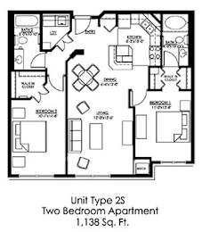 2 Bedroom Floor Plan at The Landings at Silver Lake Village, St. Anthony