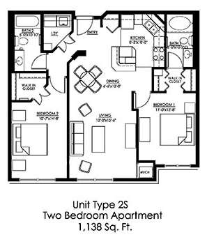 2 Bedroom Floor Plan at The Landings at Silver Lake Village, St. Anthony