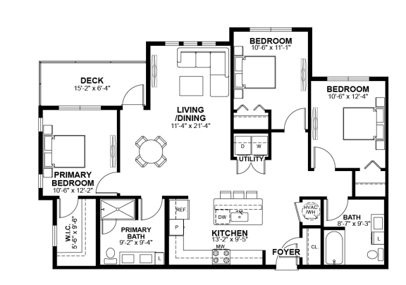 3 Bed 2 Bath Floor Plan | 1,327 Sq. Ft. 3 Bed 2 Bath Floor Plan | 1,327 Sq. Ft. at The Prescott Luxury Apartments in Austin, TX