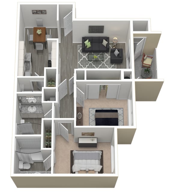 Floor Plan  2 Bedroom, 2 Bathroom Floor Plan at Cobblestone Creek Apartments, Roseville, CA