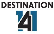 A graphic with the word "DESTINATION" and the number "141" in a stylized font.