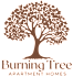 A logo for Burning Tree Apartment Homes features a tree with a brown trunk and branches and leaves.