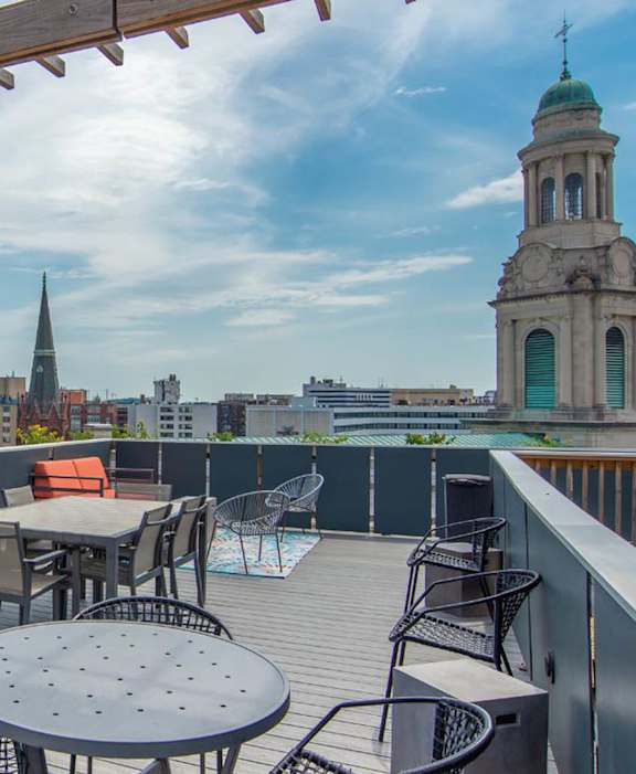 Rooftop Deck with Dining and Lounge Seating, with view of Cuppola