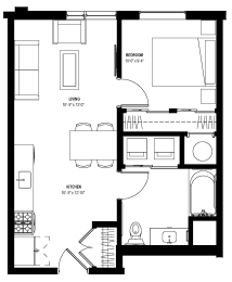 1 bed 1 bath floor plan C at Glassworks, Pennsylvania, 19122