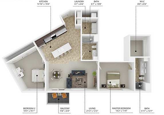 C4 Floor Plan at Lake Shore Apartments, Ankeny, 50021