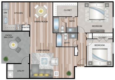 B1 | 2 Bed / 2 Bath | 1,170 Sq Ft at The Keller, San Antonio, 78230