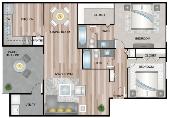 B1 | 2 Bed / 2 Bath | 1,170 Sq Ft at The Keller, San Antonio, 78230