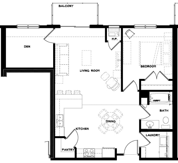 1 Bed 1 Bath plus Den Unit B4