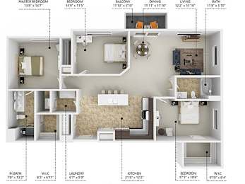 D2 Floor Plan at Lake Shore Apartments, Ankeny, Iowa
