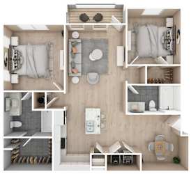 2 bedroom, 2 bathroom floor plan | 1,047 Sq. Ft. at Audubon Park Apartment Homes in Zachary, LA