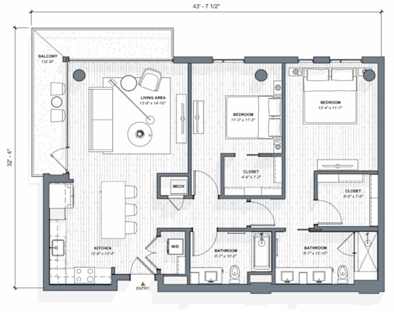 52 TEN B5 Floorplan, 2 bed 2 bath