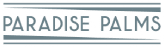 the logo of paradise palms with a blue and white background