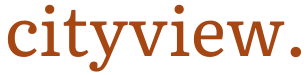 A green background with orange text that reads cityview.