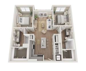 A floor plan for a 1098 square foot home with two bedrooms and two bathrooms.