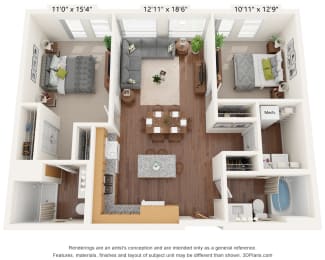 Two Bedroom - B Floor Plan at Bren Road Station 55+ Apartments, Minnesota