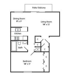  Floor Plan One Bedroom Apartment