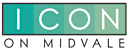 The image shows a logo with the text "ICON MIDVALE" in white letters on a green background.