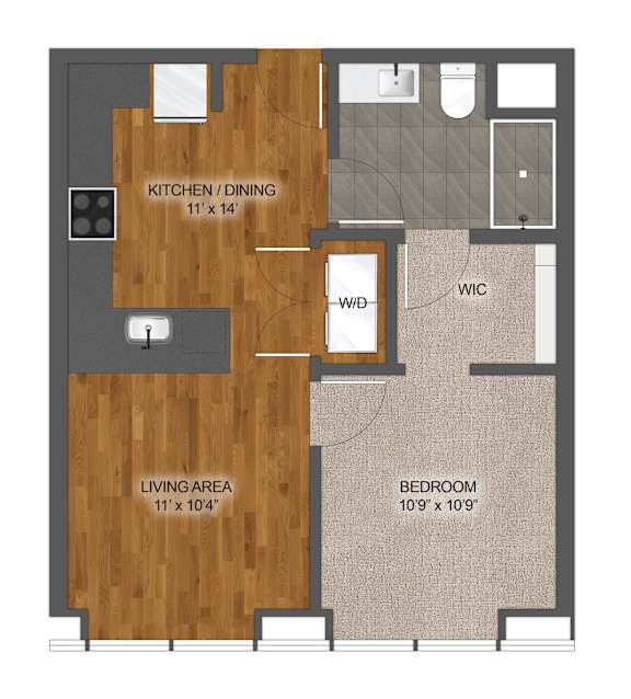 1Bed 1Bath Floor Plan at Stella St. Paul Apartments, St. Paul