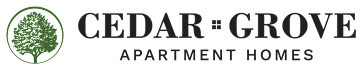 A logo for Cedar Grove Apartment Homes featuring a green tree in an oval.