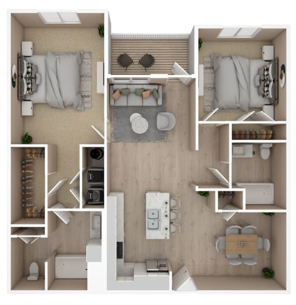 2 Bed 2 Bath Floor Plan | 1,037 Sq. Ft. at The Met Apartment Homes at The Met Apartment Homes, Hattiesburg