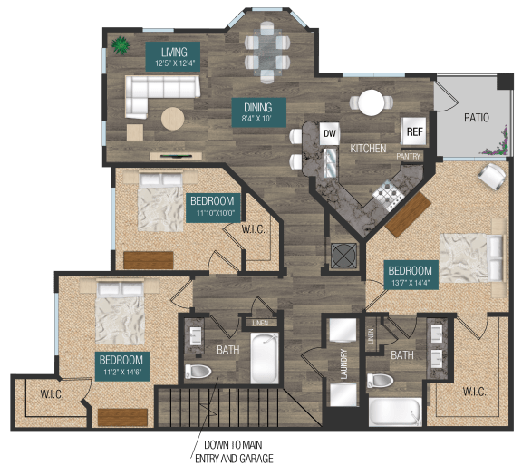 C2, 3 Bed 2 Bath, 1477SF with or without optional attached garage