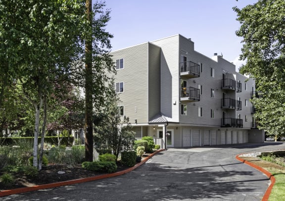 a view of the building from the street  at West Mall Place Apartment Homes, Washington, 98208