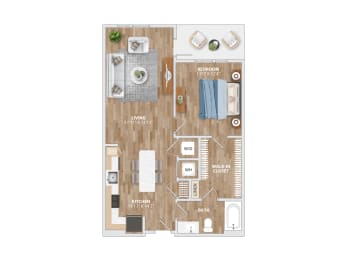 A8A Floor Plan 1 Bed 1 Bath 792 Sq. Ft. at Hawkins Press Apartments, Charlotte, NC