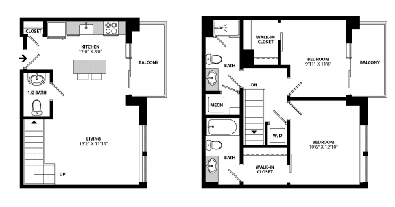 B4BX Floor Plan at Allied Harbor Point, Baltimore, 21231