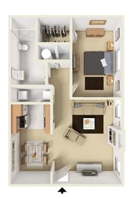 A4 - 1 bedroom 1 bath Floor Plan at Aviare Place, Texas, 79705