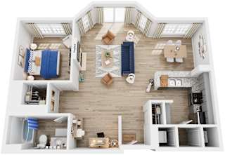 1 Bed 1 Bath Floor Plan | 974 Sq. Ft. at Saltmeadow Bay, VA, 23451