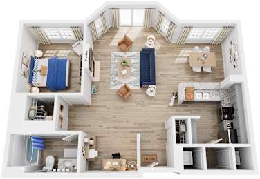 1 Bed 1 Bath Floor Plan | 974 Sq. Ft. at Saltmeadow Bay, VA, 23451
