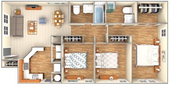Floor Plan  3-bedroom floor plan at Douglas Landing Apartment Homes, Austin, TX