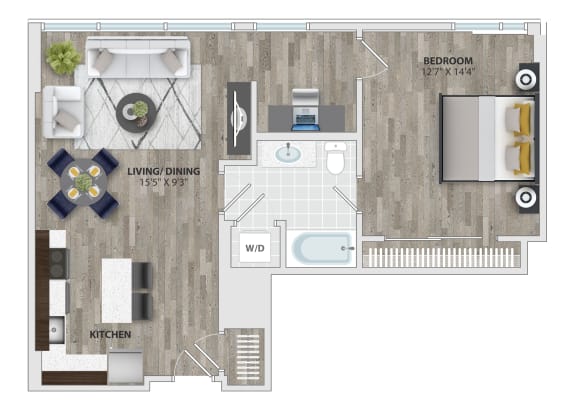 1B3A Floor Plan at 1405 Point, Maryland