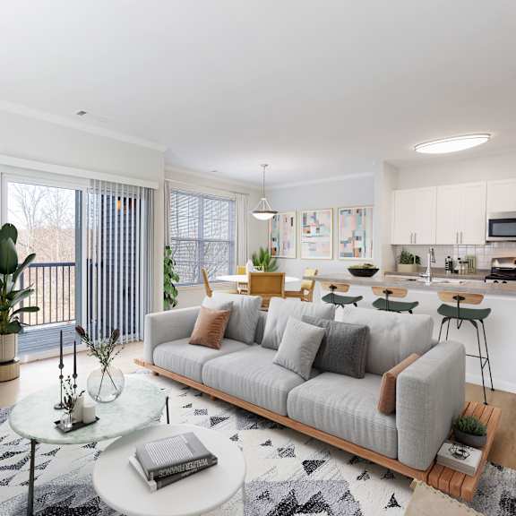an open concept living room at The Mercer at Lawrence Station, Lawrence Township