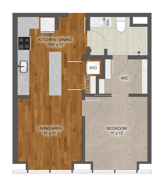 1Bed 1Bath C Floor Plan at Stella St. Paul Apartments, St. Paul, Minnesota