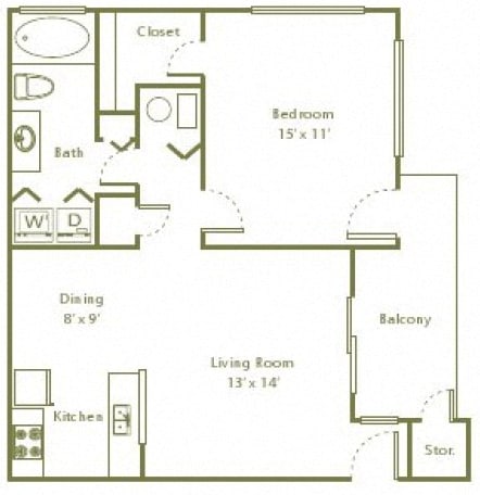 590 sq.ft. 1 bedroom 1 bathroom floor plan A Floor Plan 590 sq.ft. 1 bedroom 1 bathroom floor plan A at The Columns at Vinings, Atlanta, GA