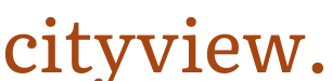 A green background with orange text that reads cityview.